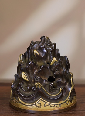 仿古黄铜博山盘塔锥大小号熏香炉茶桌香案摆件居家堂用品茶道11cm