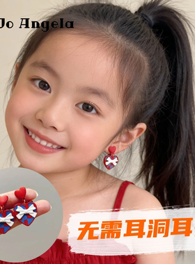 新年红色爱心儿童无需耳洞耳夹