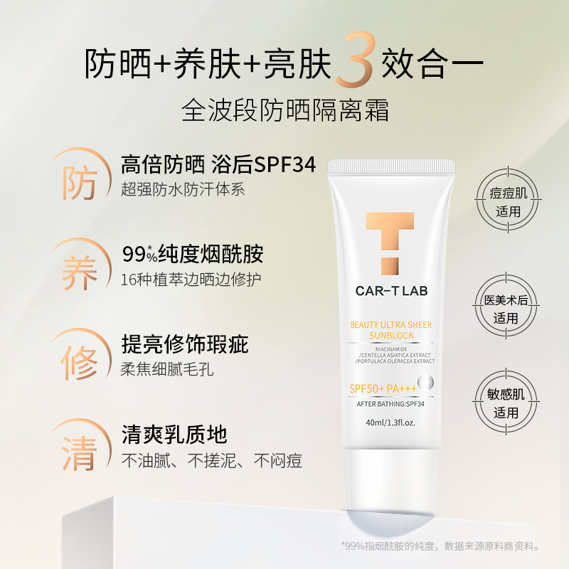 自然轻润色隐毛孔丨卡迪莱博CARTLAB小金伞清透隔离防晒霜SPF50 - 图0