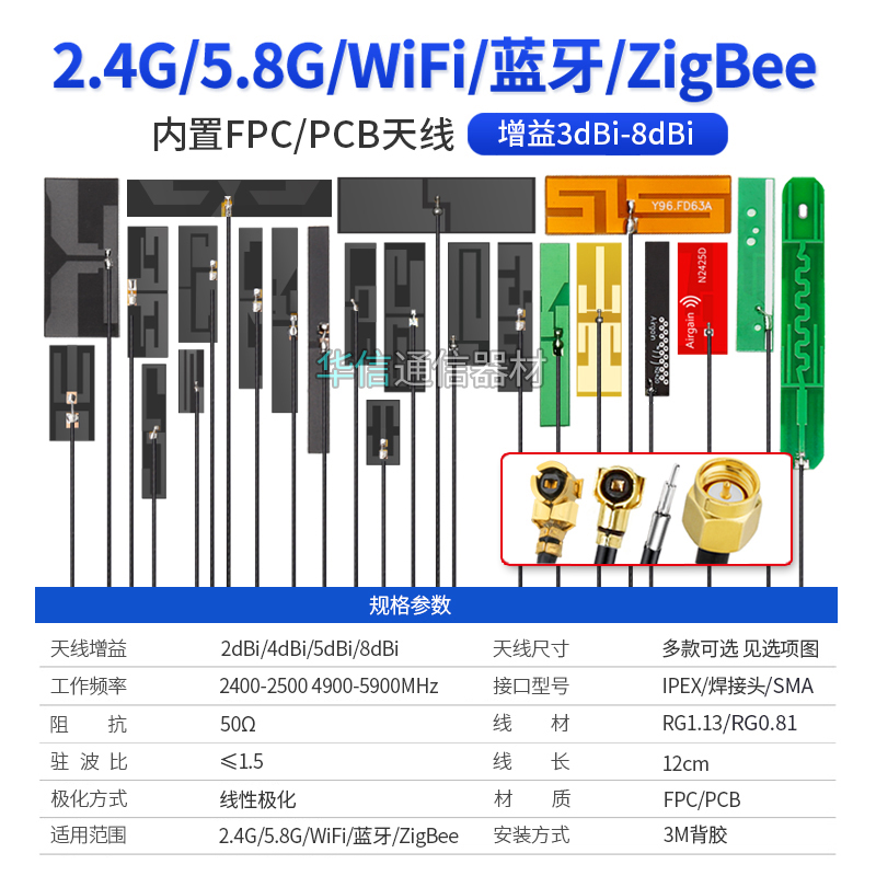 2.4G 5G 5.8G双频WIFI 蓝牙内置FPC/PCB贴片高增益网卡模块天线 - 图0