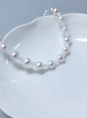 星屑 天然淡水珍珠切面月光石素圈手链 简约氛围感小清新百搭H20