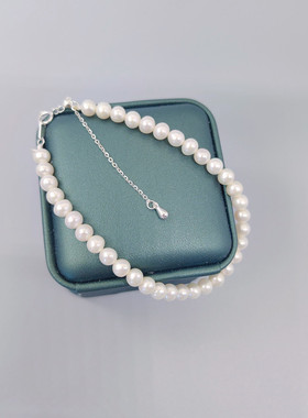 天然淡水无核珍珠纯银扣手链