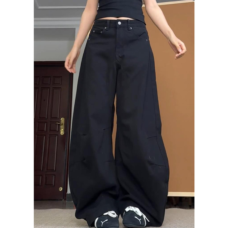 美式解构褶皱牛仔裤大码女装2025新款复古宽松显瘦廓形弯刀阔腿裤,淘宝优惠券,粉丝福利购,淘宝优惠卷