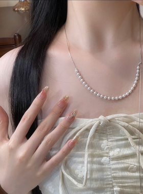 韩式可抽拉项链女复古精致流苏串珠珍珠毛衣链锁骨链项链气质轻奢