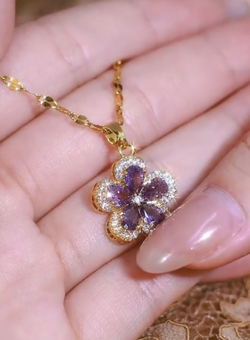 2024夏季新款花朵项链女轻奢小众紫色锁骨链高级感首饰品