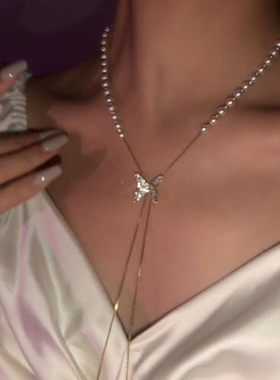 项链珍珠蝴蝶细链环保合金女性