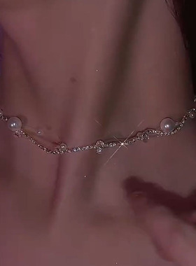 韩国珍珠水钻项链女轻奢设计感