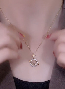 昼夜星辰星月项链女锁骨链