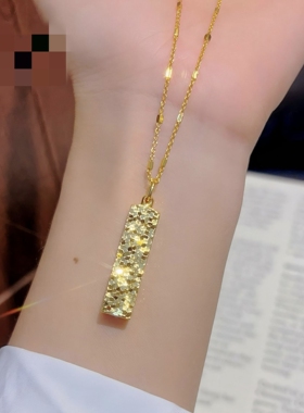 高保色沙金爆闪CNC碎冰冰小金条吊坠实心立体金砖项链沙金锁骨链