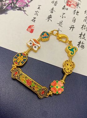 复古彩色串珠隔珠手牌烧蓝铜镀沙金配件手链时尚气质手串