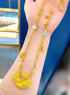 金店同款黄铜镀金双鱼锦鲤锁包项链双勾毛衣链平安长命锁吊坠送女