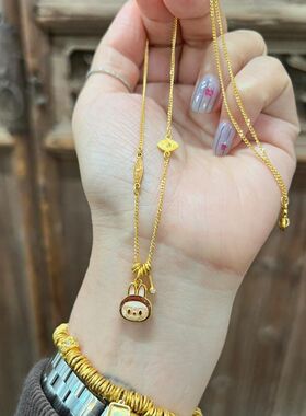 古法黄金色拉布布路路通葫芦吊坠项链女百搭设计精致复古气锁骨链