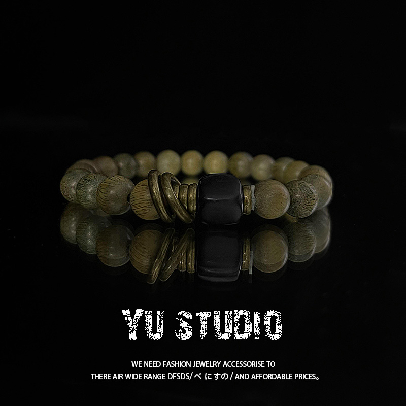 YUSTUDIO原创设计绿檀木手串小众新中式民族风佛系情侣复古手链