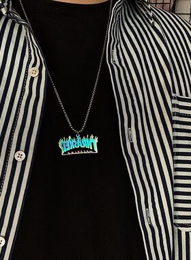 嘻哈淬火火焰字母项链男女钛钢潮