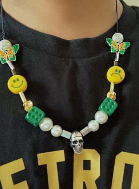 欧美嘻哈骰子骷髅头潮绿色珍珠