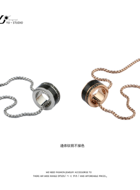 YUSTUDIO钛钢方珠链情侣吊坠