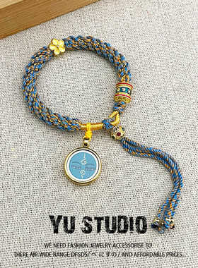 YUSTUDIO西藏手绘黄铜唐卡药师佛手链转经轮本命年转运手绳饰品