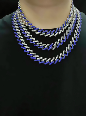 yu原创菱形满钻古巴粗款说唱项链