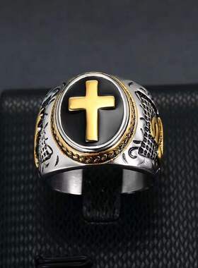 上帝之手十字架戒指钛钢镀金