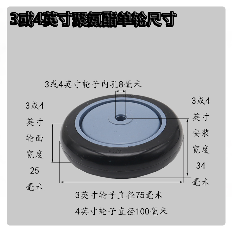 优质3/4寸PU超市购物车轮静音丝杆脚轮m12万向轮配件单轮片100x25 - 图1