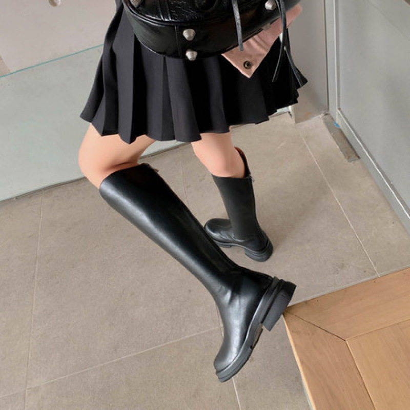 V口厚底高筒靴女小个子增高显瘦长靴不过膝秋冬真皮长筒骑士靴,淘宝优惠券,粉丝福利购,淘宝优惠卷