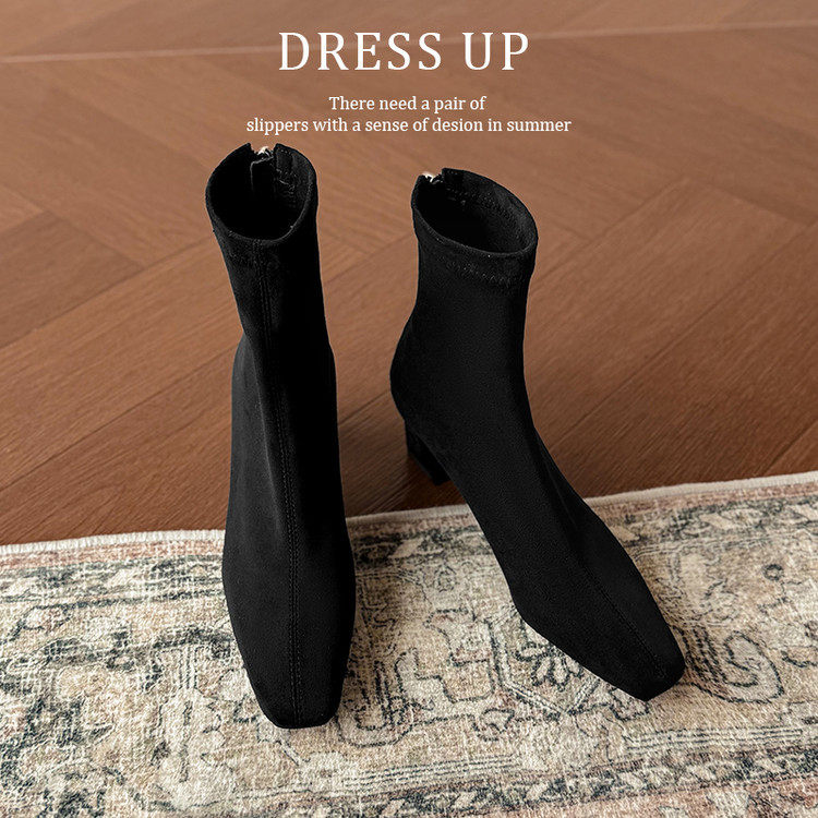 巨软短靴女春秋单靴2025新款粗跟ins网红瘦瘦靴高跟鞋弹力大码43,淘宝优惠券,粉丝福利购,淘宝优惠卷