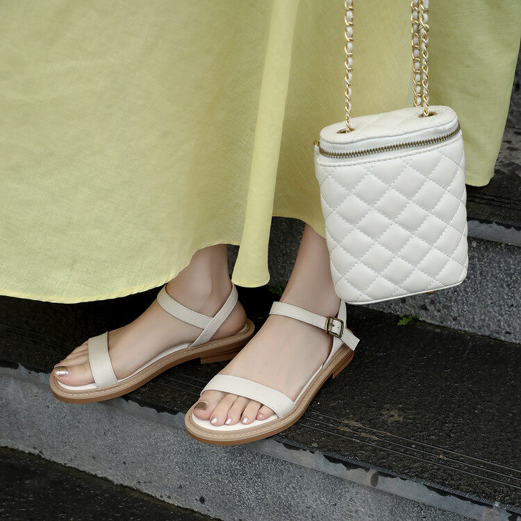 2023夏季新款软底低跟复古风厚底百搭纯色一字带平底罗马凉鞋女夏,淘宝优惠券,粉丝福利购,淘宝优惠卷
