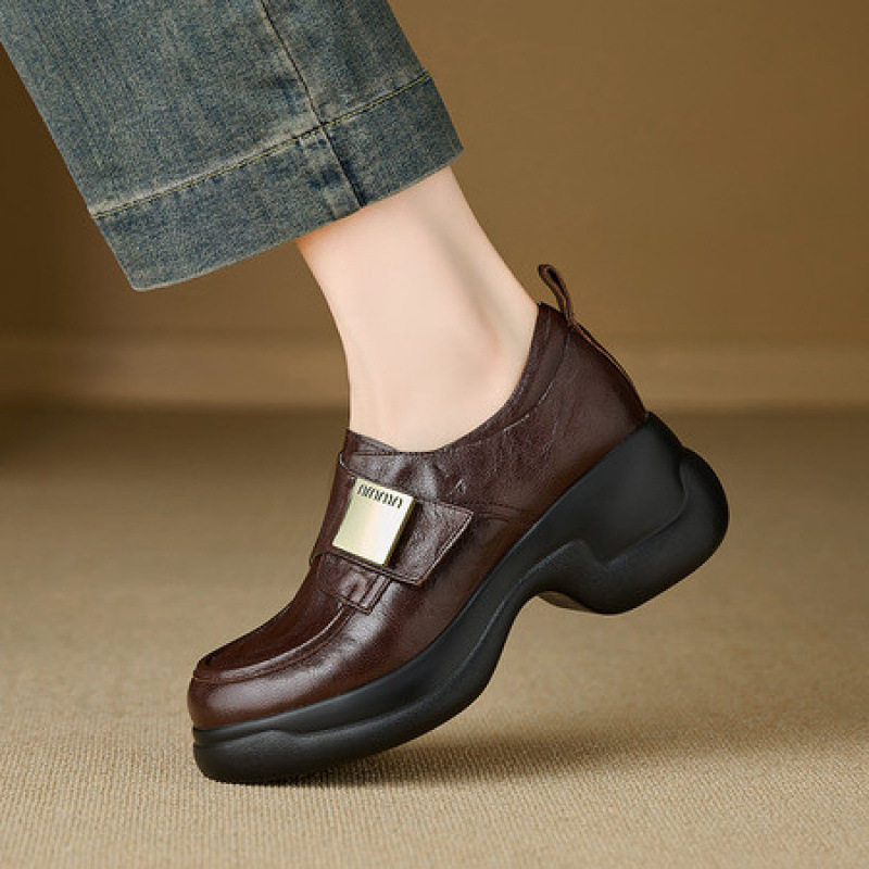 6cm2025新款时尚超舒适轻便百搭里外全皮单鞋松糕厚底高跟乐福鞋,淘宝优惠券,粉丝福利购,淘宝优惠卷