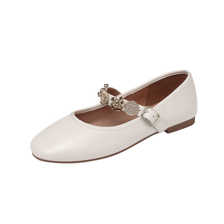 全皮~2025新款软羊皮法式小众一字带金属扣浅口平底玛丽珍单鞋女,淘宝优惠券,粉丝福利购,淘宝优惠卷