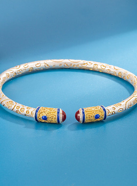 新款国风开口手镯平安喜乐卷草纹新中式锦绣吉言描金镯子生日礼物