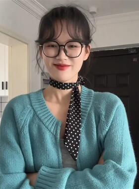 法式黑白波点细窄长条丝巾高级感小领巾围脖搭配飘带颈饰