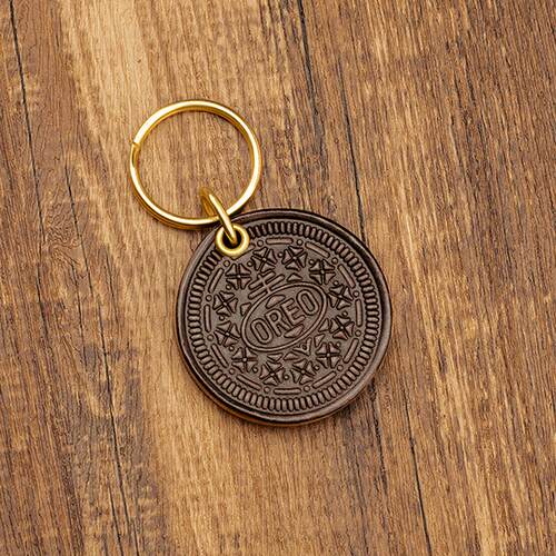 头层牛皮挂件 真皮挂件 奥利奥钥匙扣 植鞣牛皮饰品挂饰 创意小物 - 图2