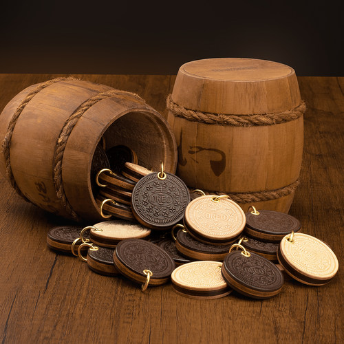 头层牛皮挂件 真皮挂件 奥利奥钥匙扣 植鞣牛皮饰品挂饰 创意小物 - 图1