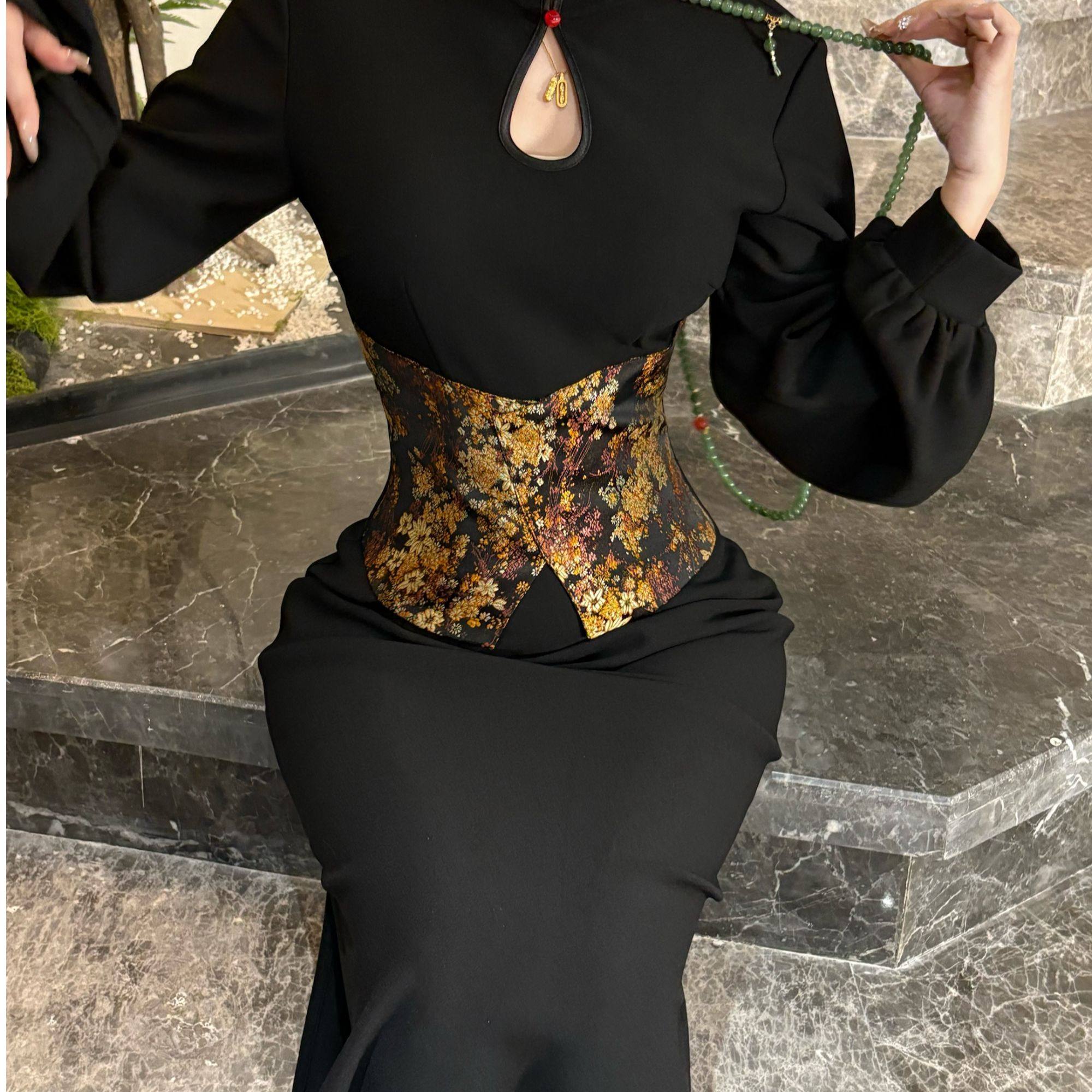 画报夫人原创新中式秋冬气质显瘦旗袍连衣裙 腰封金腰带,淘宝优惠券,粉丝福利购,淘宝优惠卷