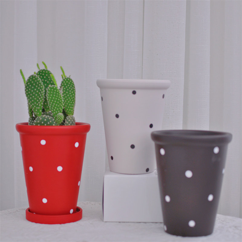 ins彩绘简约高款加厚红陶花盆龟背竹秋海棠兰花盆,淘宝优惠券,粉丝福利购,淘宝优惠卷