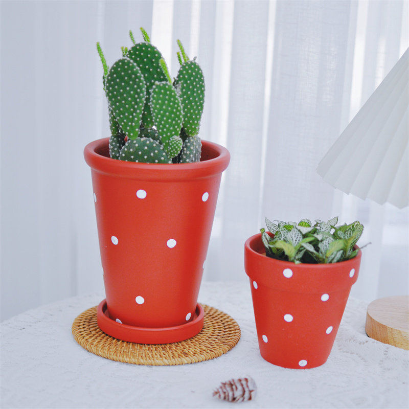 ins彩绘简约高款加厚红陶花盆龟背竹秋海棠兰花盆,淘宝优惠券,粉丝福利购,淘宝优惠卷