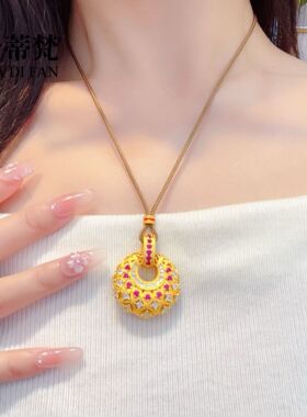 金店同款沙金点钻唐彩菱吊坠项链耳坠新中式镂空花丝平安扣毛衣链
