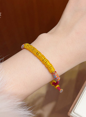 新中式古法沙金麦穗腰缠万贯红绳手链盘缠藏式手绳国风送女友礼物