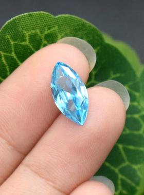 5A级海蓝宝石马眼形戒面裸石天空蓝戒指裸钻蓝色托帕石吊坠主配石