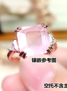 镶钻正方形纯银戒指镀戒指空托