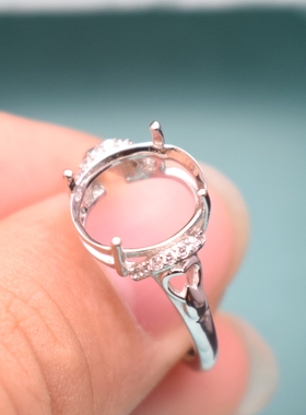 diy纯银镀18k白金戒指空托