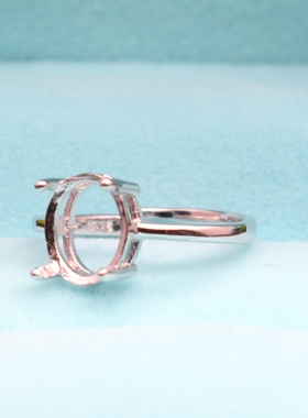 纯银戒指空托18k白金蛋形diy