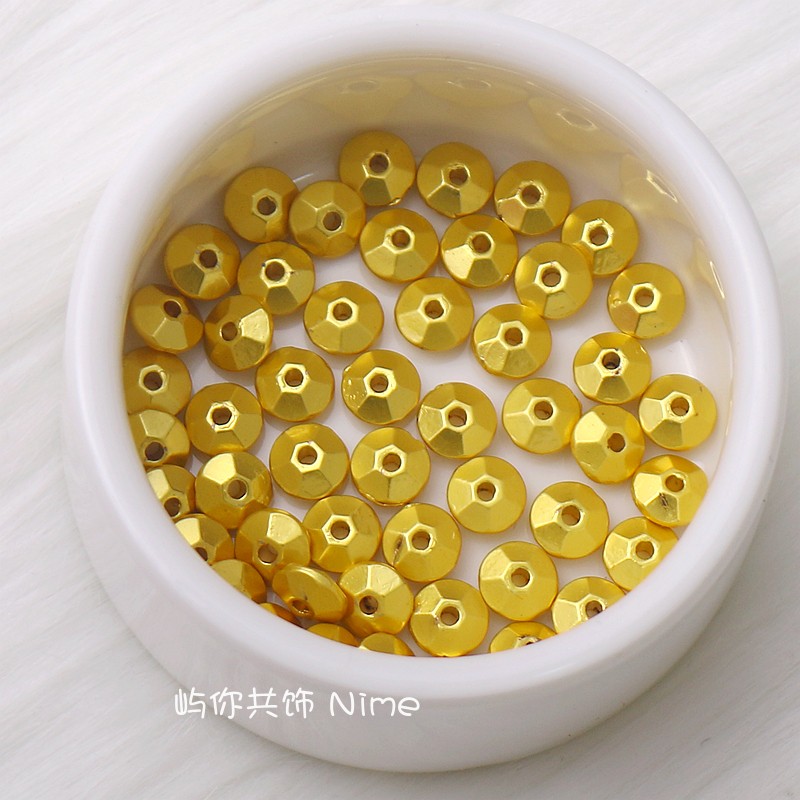 18k哑金保色磨砂隔珠飞碟算盘珠扁珠手链项链diy手工自制饰品配件 - 图1