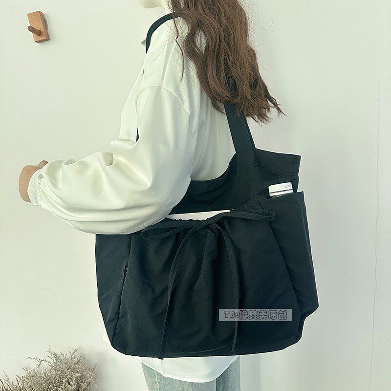 原创蝴蝶结托特包女轻便布包时尚百搭通勤单肩布袋大容量学生上课,淘宝优惠券,粉丝福利购,淘宝优惠卷
