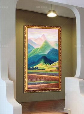 巨人山手绘油画客厅挂画欧式风景现代家居装饰画玄关竖版抽象壁画
