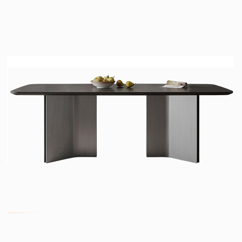 岩板餐桌2024新款餐桌小户型家用现代简约轻奢高级感不锈钢餐桌椅 - 图3