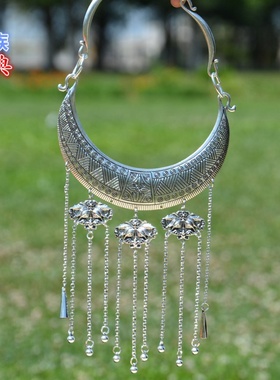 云南民族风少数民族苗银彝族景颇族壮族项圈高档儿童项链演出饰品