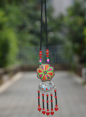 云南民族风刺绣荷包苗银绣花长款毛衣链百搭首饰原创复古项链配饰