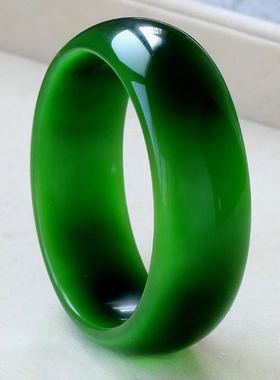 正品绿色猫眼石手镯翡翠绿大宽女