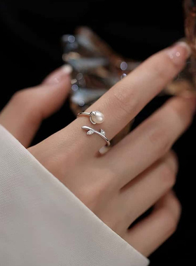 2026年新款925纯银天然珍珠戒指轻奢食指戒素圈小众高级感开口戒
